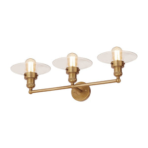 Atlas English Pub 28'' Wide 3-Light Vanity Light Fixture - Vintage Satin Brass with Industrial Charm WL11296-BS