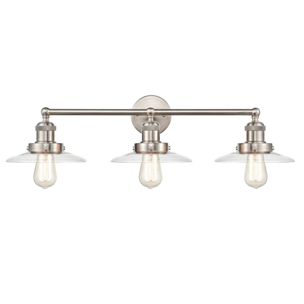 Atlas English Pub 3-Light Vanity Light Fixture – Vintage Industrial Style in Satin Nickel Finish, 28" Wide WL11296-NK3