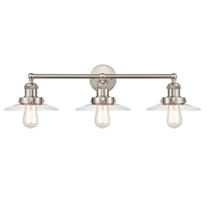 Atlas English Pub 3-Light Vanity Light Fixture – Vintage Industrial Style in Satin Nickel Finish, 28" Wide WL11296-NK3