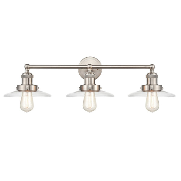 Atlas English Pub 3-Light Vanity Light Fixture – Vintage Industrial Style in Satin Nickel Finish, 28" Wide WL11296-NK3