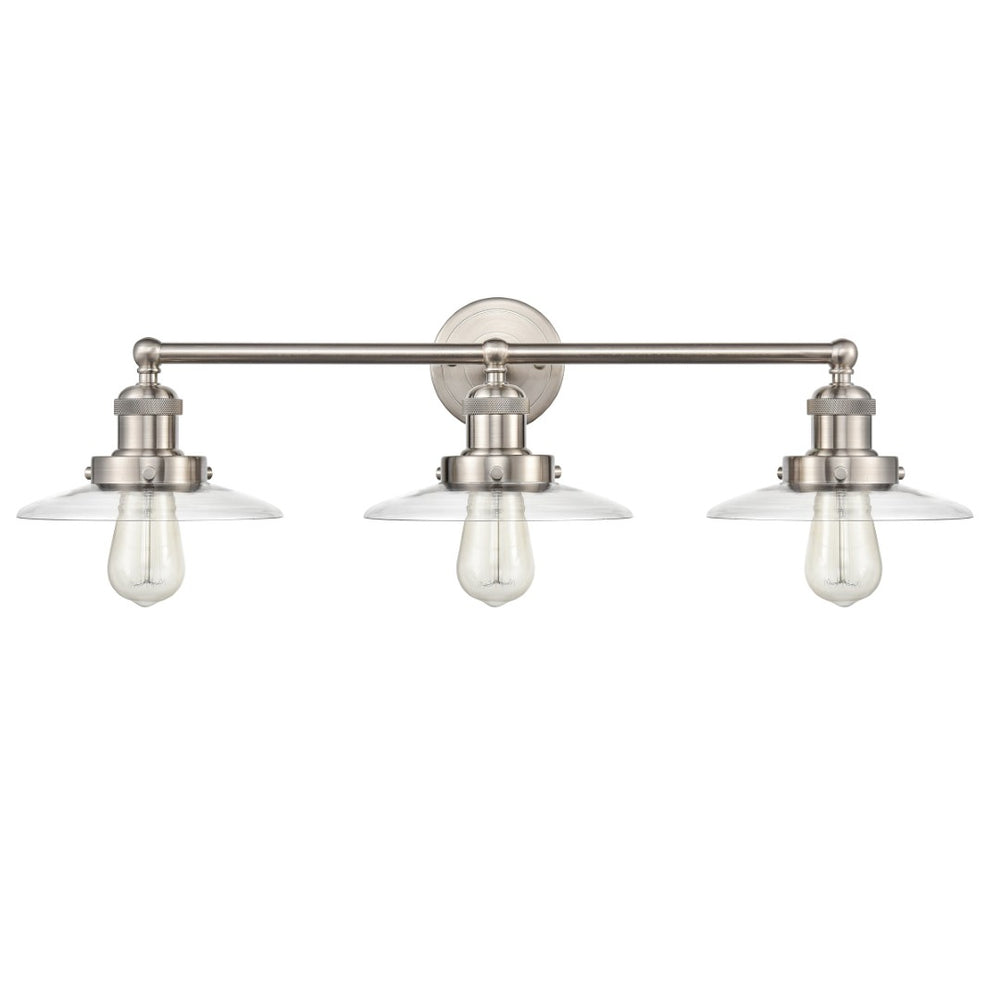 Atlas English Pub 3-Light Vanity Light Fixture – Vintage Industrial Style in Satin Nickel Finish, 28" Wide WL11296-NK3