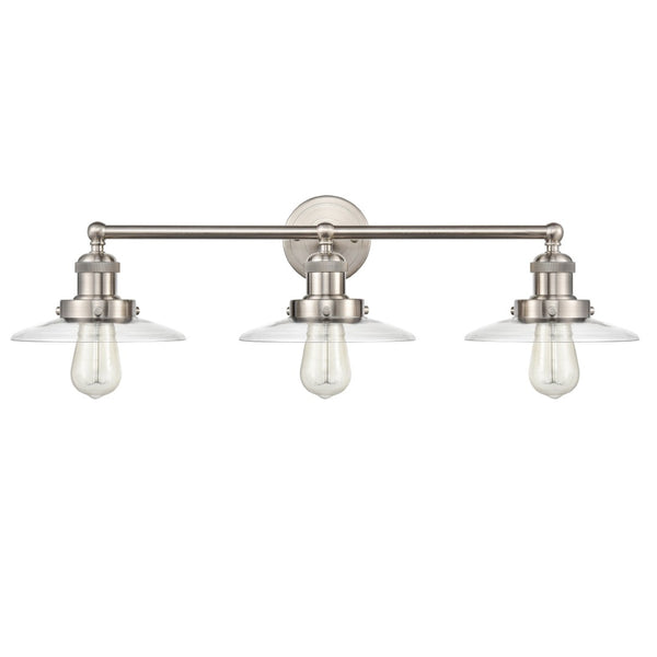 Atlas English Pub 3-Light Vanity Light Fixture – Vintage Industrial Style in Satin Nickel Finish, 28" Wide WL11296-NK3