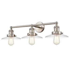 Atlas English Pub 3-Light Vanity Light Fixture – Vintage Industrial Style in Satin Nickel Finish, 28" Wide WL11296-NK3