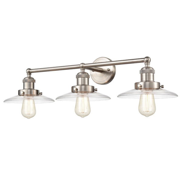 Atlas English Pub 3-Light Vanity Light Fixture – Vintage Industrial Style in Satin Nickel Finish, 28" Wide WL11296-NK3