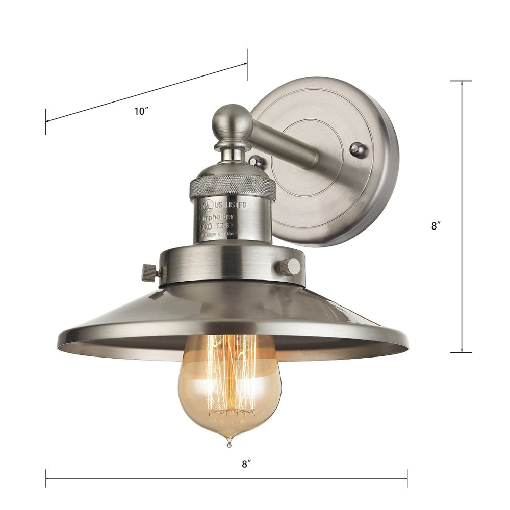 Atlas English Pub 1-Light Wall Sconce - Industrial Vintage Charm in Satin Nickel for Warm Ambiance WL11297-NK1