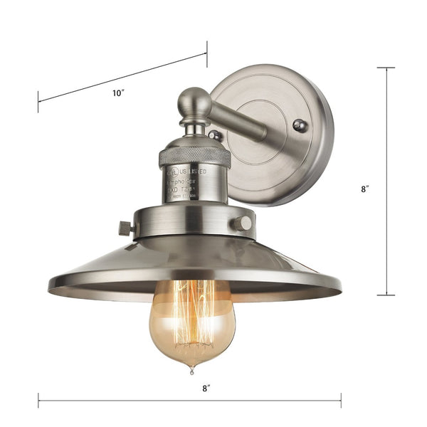 Atlas English Pub 1-Light Wall Sconce - Industrial Vintage Charm in Satin Nickel for Warm Ambiance WL11297-NK1
