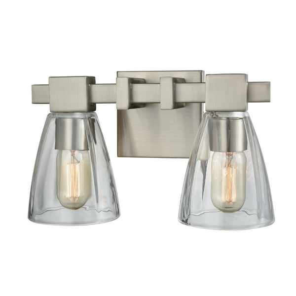 Atlas Ensley 2-Light Vanity Light Fixture – Modern Geometric Design for Elegant Bathroom Illumination Satin Nickel 12'' WL11298-NK