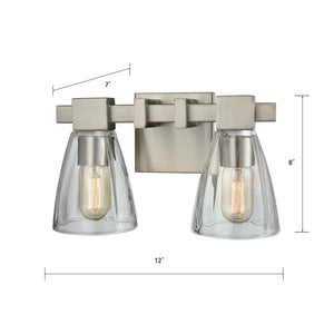 Atlas Ensley 2-Light Vanity Light Fixture – Modern Geometric Design for Elegant Bathroom Illumination Satin Nickel 12'' WL11298-NK