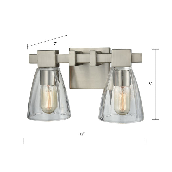 Atlas Ensley 2-Light Vanity Light Fixture – Modern Geometric Design for Elegant Bathroom Illumination Satin Nickel 12'' WL11298-NK