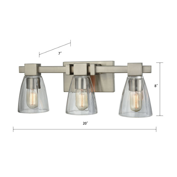 Atlas Ensley 2-Light Vanity Light Fixture – Modern Geometric Design for Elegant Bathroom Illumination Satin Nickel 20'' WL11299-NK