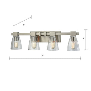 Atlas Ensley 2-Light Vanity Light Fixture – Modern Geometric Design for Elegant Bathroom Illumination Satin Nickel 28'' WL11300-NK
