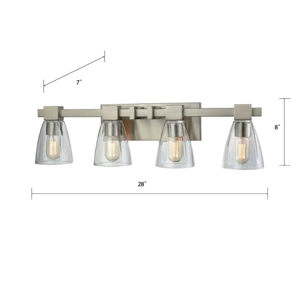 Atlas Ensley 2-Light Vanity Light Fixture – Modern Geometric Design for Elegant Bathroom Illumination Satin Nickel 28'' WL11300-NK