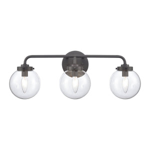 Atlas Fairbanks 3-Light Vanity Fixture – Midcentury Modern Design with Clear Glass Globes for Stylish Illumination Matte Black and Clear WL11302-BK1