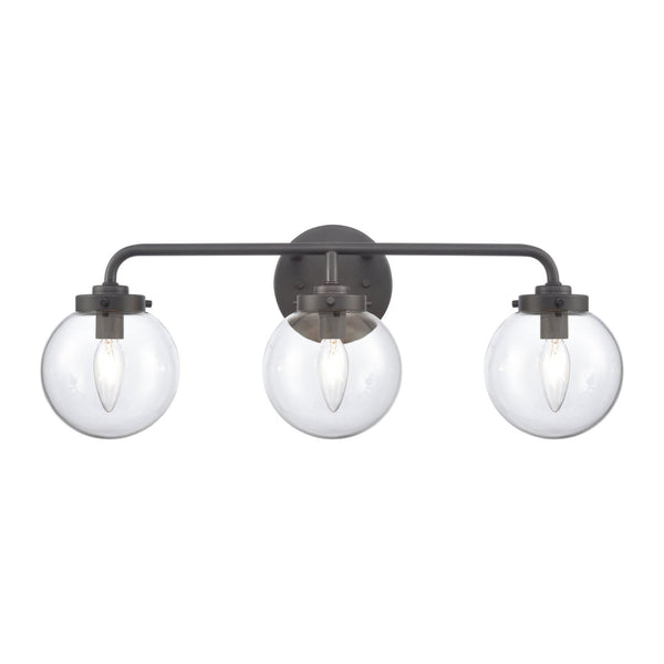 Atlas Fairbanks 3-Light Vanity Fixture – Midcentury Modern Design with Clear Glass Globes for Stylish Illumination Matte Black and Clear WL11302-BK1