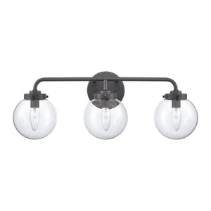 Atlas Fairbanks 3-Light Vanity Fixture – Midcentury Modern Design with Clear Glass Globes for Stylish Illumination Matte Black and Clear WL11302-BK1
