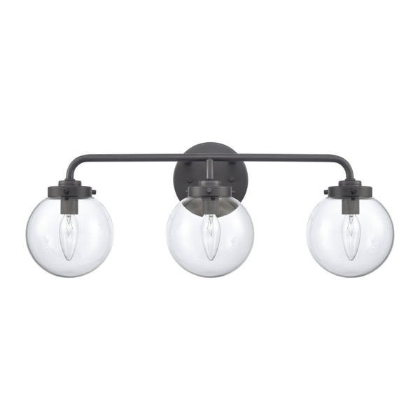 Atlas Fairbanks 3-Light Vanity Fixture – Midcentury Modern Design with Clear Glass Globes for Stylish Illumination Matte Black and Clear WL11302-BK1