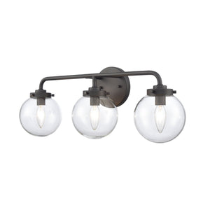 Atlas Fairbanks 3-Light Vanity Fixture – Midcentury Modern Design with Clear Glass Globes for Stylish Illumination Matte Black and Clear WL11302-BK1