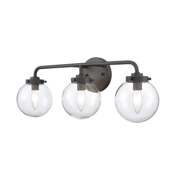 Atlas Fairbanks 3-Light Vanity Fixture – Midcentury Modern Design with Clear Glass Globes for Stylish Illumination Matte Black and Clear WL11302-BK1