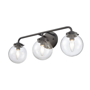 Atlas Fairbanks 3-Light Vanity Fixture – Midcentury Modern Design with Clear Glass Globes for Stylish Illumination Matte Black and Clear WL11302-BK1