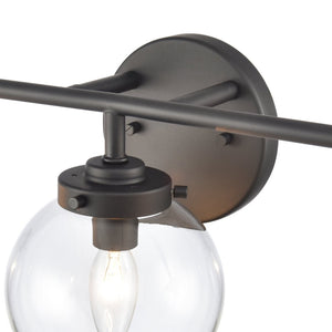 Atlas Fairbanks 3-Light Vanity Fixture – Midcentury Modern Design with Clear Glass Globes for Stylish Illumination Matte Black and Clear WL11302-BK1