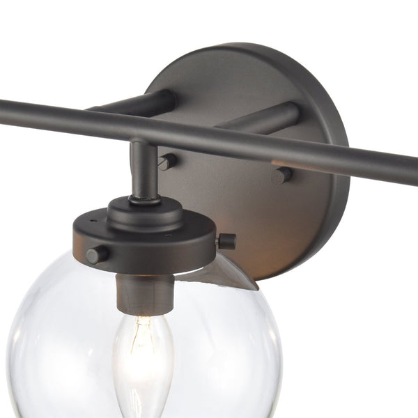 Atlas Fairbanks 3-Light Vanity Fixture – Midcentury Modern Design with Clear Glass Globes for Stylish Illumination Matte Black and Clear WL11302-BK1