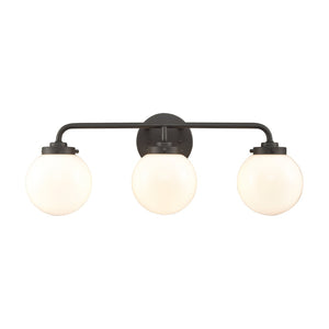 Atlas Fairbanks 3-Light Vanity Fixture – Midcentury Modern Design with Clear Glass Globes for Stylish Illumination Matte Black and Opal WL11302-BK2