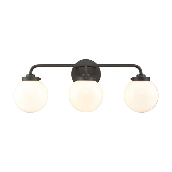 Atlas Fairbanks 3-Light Vanity Fixture – Midcentury Modern Design with Clear Glass Globes for Stylish Illumination Matte Black and Opal WL11302-BK2
