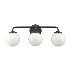 Atlas Fairbanks 3-Light Vanity Fixture – Midcentury Modern Design with Clear Glass Globes for Stylish Illumination Matte Black and Opal WL11302-BK2