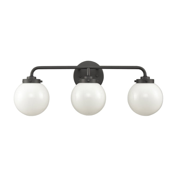 Atlas Fairbanks 3-Light Vanity Fixture – Midcentury Modern Design with Clear Glass Globes for Stylish Illumination Matte Black and Opal WL11302-BK2