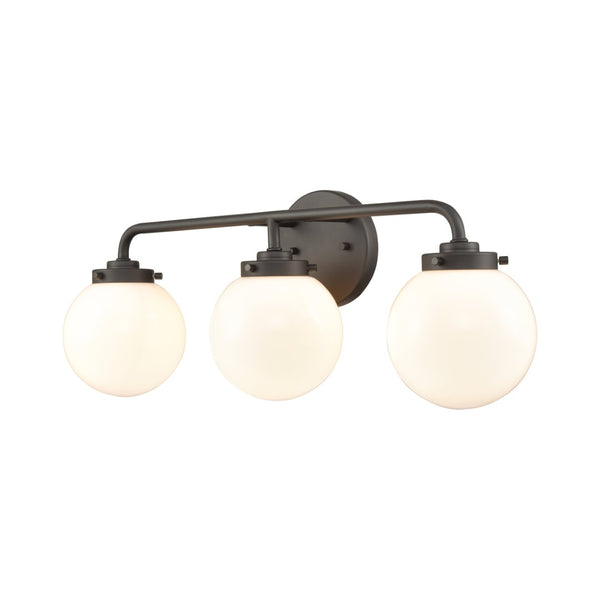 Atlas Fairbanks 3-Light Vanity Fixture – Midcentury Modern Design with Clear Glass Globes for Stylish Illumination Matte Black and Opal WL11302-BK2