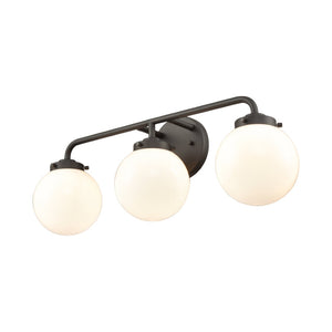 Atlas Fairbanks 3-Light Vanity Fixture – Midcentury Modern Design with Clear Glass Globes for Stylish Illumination Matte Black and Opal WL11302-BK2