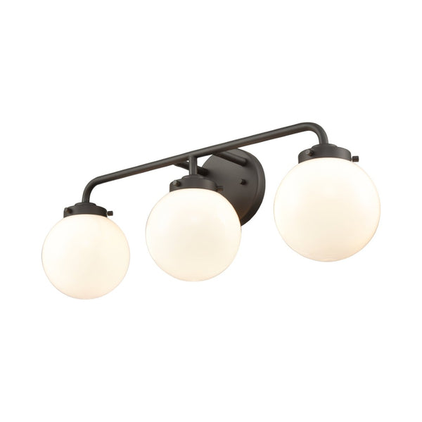 Atlas Fairbanks 3-Light Vanity Fixture – Midcentury Modern Design with Clear Glass Globes for Stylish Illumination Matte Black and Opal WL11302-BK2