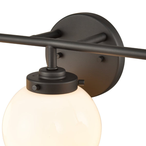 Atlas Fairbanks 3-Light Vanity Fixture – Midcentury Modern Design with Clear Glass Globes for Stylish Illumination Matte Black and Opal WL11302-BK2