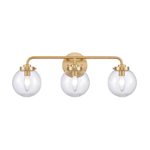 Atlas Fairbanks 3-Light Vanity Fixture – Midcentury Modern Design with Clear Glass Globes for Stylish Illumination Brushed Gold and Clear WL11302-GD1