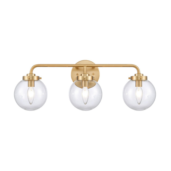 Atlas Fairbanks 3-Light Vanity Fixture – Midcentury Modern Design with Clear Glass Globes for Stylish Illumination Brushed Gold and Clear WL11302-GD1