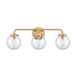 Atlas Fairbanks 3-Light Vanity Fixture – Midcentury Modern Design with Clear Glass Globes for Stylish Illumination Brushed Gold and Clear WL11302-GD1