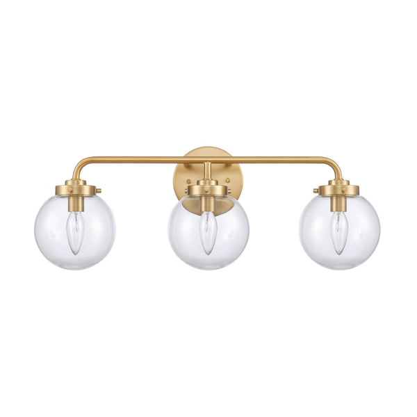 Atlas Fairbanks 3-Light Vanity Fixture – Midcentury Modern Design with Clear Glass Globes for Stylish Illumination Brushed Gold and Clear WL11302-GD1