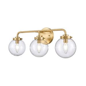 Atlas Fairbanks 3-Light Vanity Fixture – Midcentury Modern Design with Clear Glass Globes for Stylish Illumination Brushed Gold and Clear WL11302-GD1
