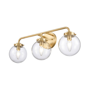 Atlas Fairbanks 3-Light Vanity Fixture – Midcentury Modern Design with Clear Glass Globes for Stylish Illumination Brushed Gold and Clear WL11302-GD1