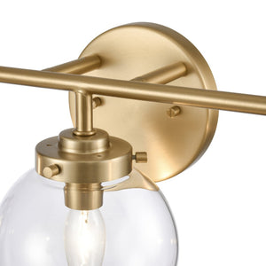 Atlas Fairbanks 3-Light Vanity Fixture – Midcentury Modern Design with Clear Glass Globes for Stylish Illumination Brushed Gold and Clear WL11302-GD1