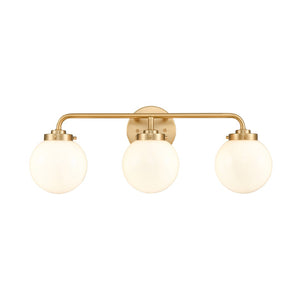 Atlas Fairbanks 3-Light Vanity Fixture – Midcentury Modern Design with Clear Glass Globes for Stylish Illumination Brushed Gold and Opal WL11302-GD2