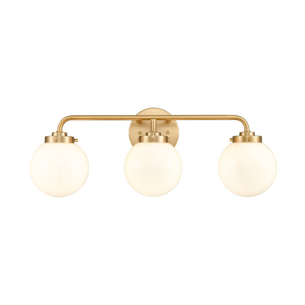 Atlas Fairbanks 3-Light Vanity Fixture – Midcentury Modern Design with Clear Glass Globes for Stylish Illumination Brushed Gold and Opal WL11302-GD2