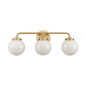 Atlas Fairbanks 3-Light Vanity Fixture – Midcentury Modern Design with Clear Glass Globes for Stylish Illumination Brushed Gold and Opal WL11302-GD2