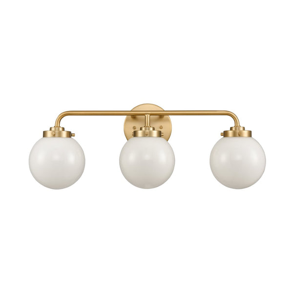 Atlas Fairbanks 3-Light Vanity Fixture – Midcentury Modern Design with Clear Glass Globes for Stylish Illumination Brushed Gold and Opal WL11302-GD2