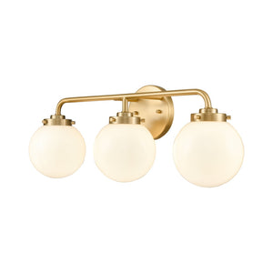 Atlas Fairbanks 3-Light Vanity Fixture – Midcentury Modern Design with Clear Glass Globes for Stylish Illumination Brushed Gold and Opal WL11302-GD2