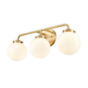 Atlas Fairbanks 3-Light Vanity Fixture – Midcentury Modern Design with Clear Glass Globes for Stylish Illumination Brushed Gold and Opal WL11302-GD2