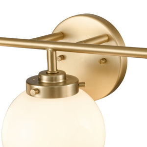 Atlas Fairbanks 3-Light Vanity Fixture – Midcentury Modern Design with Clear Glass Globes for Stylish Illumination Brushed Gold and Opal WL11302-GD2