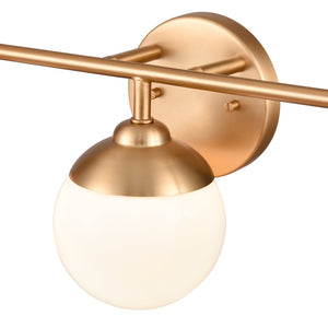 Atlas Fairbanks 3-Light Vanity Fixture – Midcentury Modern Design with Clear Glass Globes for Stylish Illumination Brushed Gold and Opal WL11302-GD2