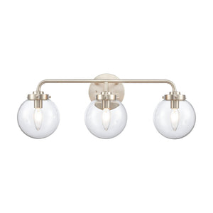 Atlas Fairbanks 3-Light Vanity Fixture – Midcentury Modern Design with Clear Glass Globes for Stylish Illumination Brushed Nickel and Clear WL11302-NK1