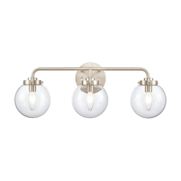 Atlas Fairbanks 3-Light Vanity Fixture – Midcentury Modern Design with Clear Glass Globes for Stylish Illumination Brushed Nickel and Clear WL11302-NK1